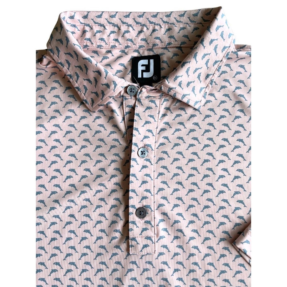 FootJoy Pinehurst No 2 Golf Polo Shirt Men's 2XL Pink Dolphin Print FJ